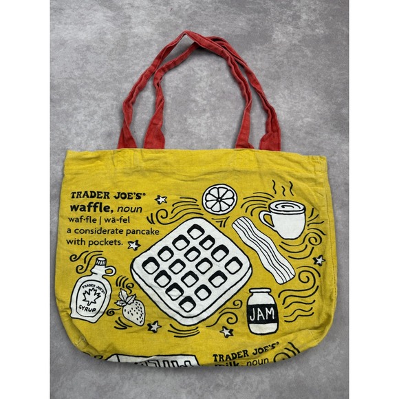 Trader Joe's Tote Bag Canvas Reusable Grocery Breakfast Print Made in USA Eco Sh - Picture 1 of 15